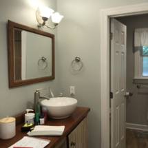 Before - Shabby chic vanity with tub and shower walled off