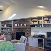 brick fireplace with built-ins